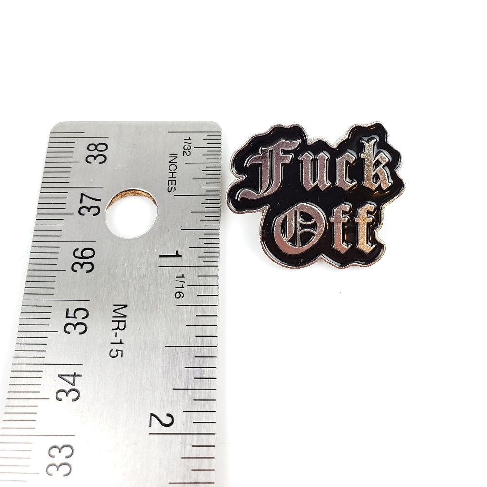 ❗5/$25 SALE❗F*ck Off Silver Punk Rock Brooch Pin - Picture 4 of 4